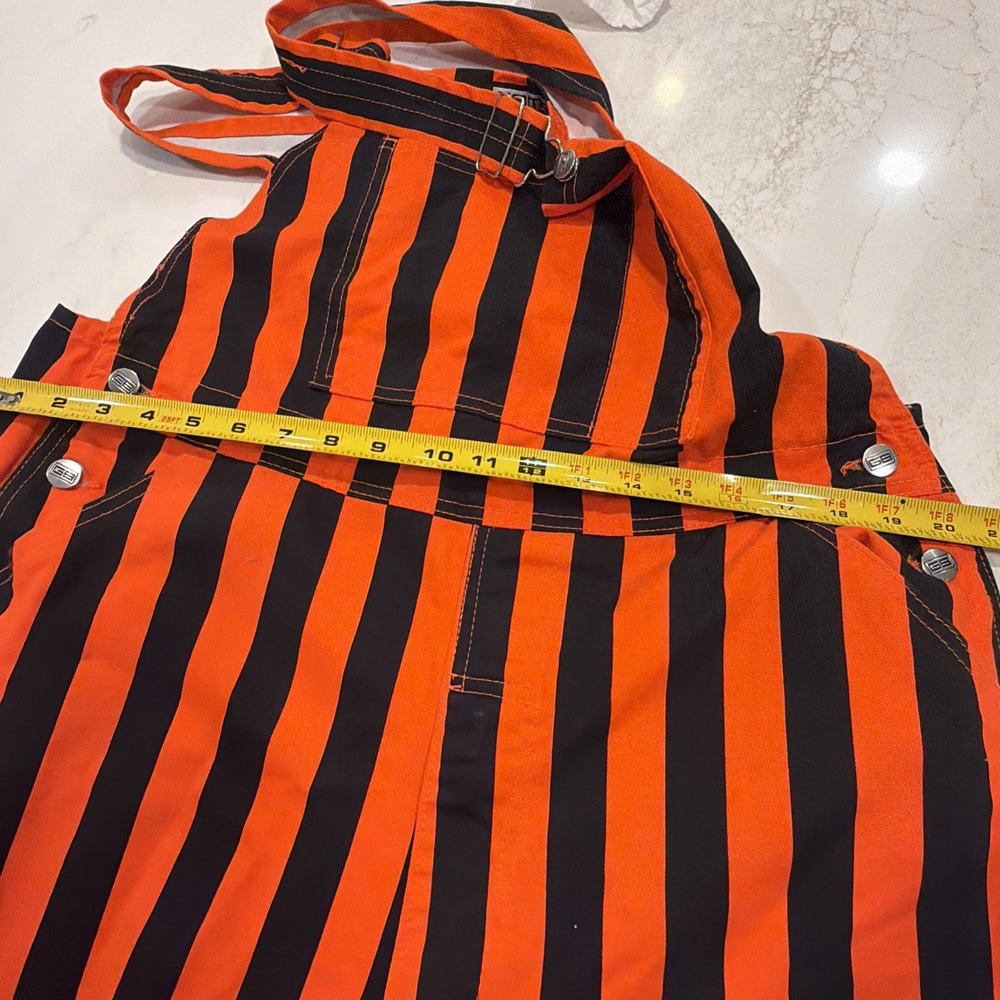 Game Bibs Adult Orange/Black College Stripes Overalls Large - Picture 9 of 14